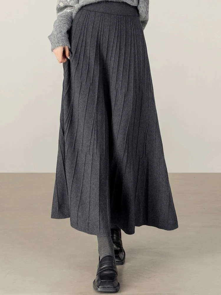 

SENTUBILA Women's Knitted Skirts 2025 Autumn Winter New Solid Elastic High Waist Skirt Warm Elegant Commute Midi Skirt W54QA3408