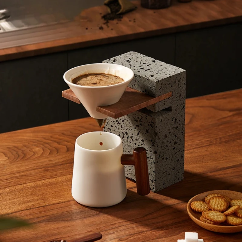 Playful volcanic stone hand brewed coffee stand set retro filter cup drip rack