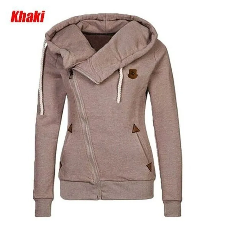 Hoodies Women Sweatshirt Autumn Winter Turn-down Collar Hooded Pullover Side Zipper Jacket Coats Sweatshirts Tracksuit Joggers