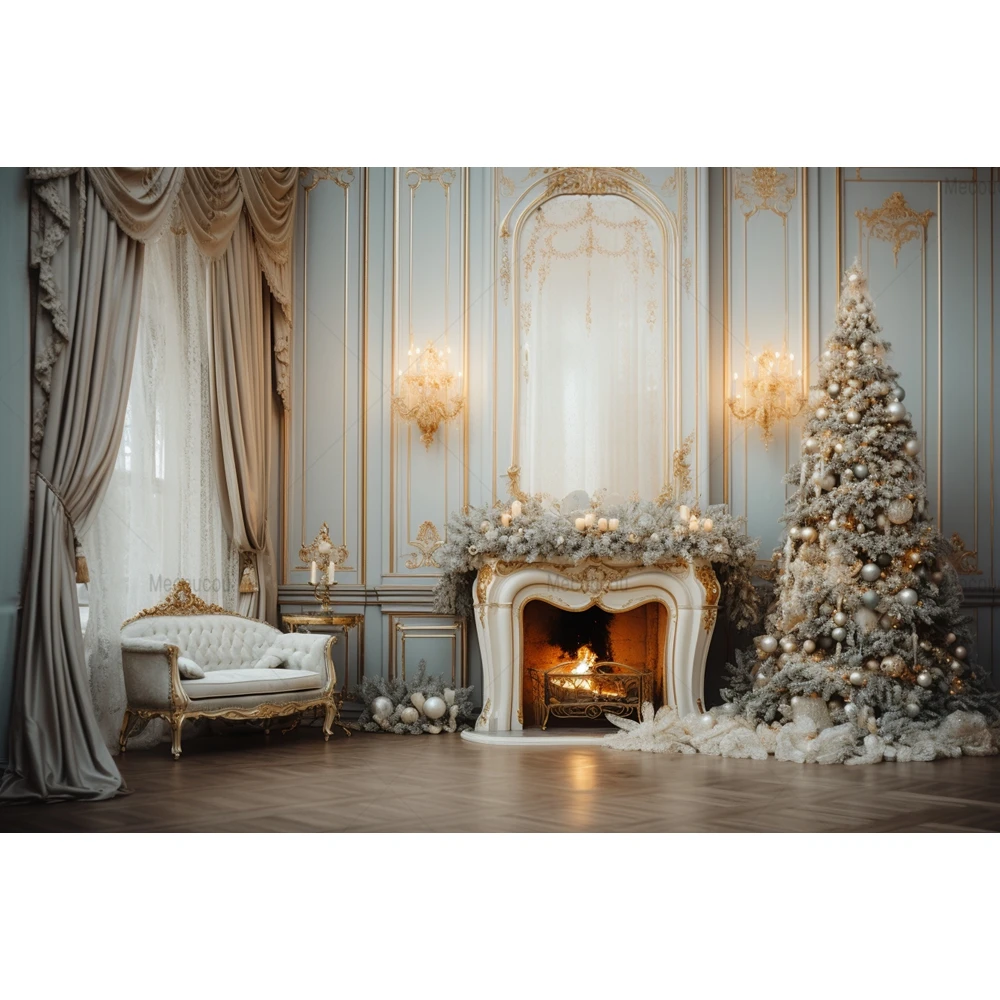 Christmas Tree Gift Photocall Backdrop Winter Window Fireplace Family Photography Backgrounds Decoration For Photo Studio