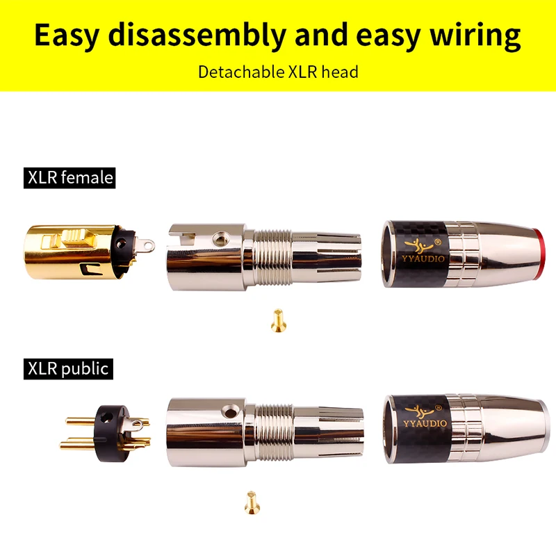 YYAUDIO HiFi XLR 3-Pin Audio Connectors Carbon Fiber Gold-Plated XLR Male Female Socket Adapter for Audio Equipment 2Sets/4pcs