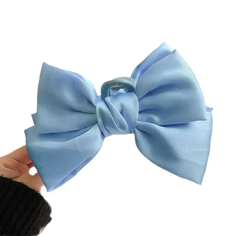 サテンリボンボウ大型ヘアクリップ爪女性ファッションガールズクリームヘアクリップ