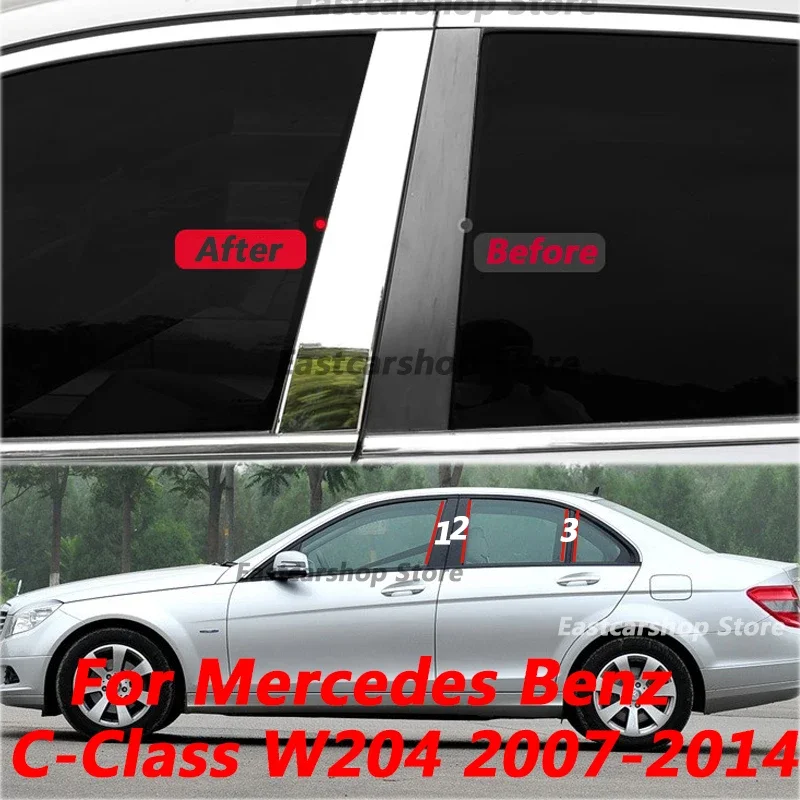 

For Mercedes Benz C Class W204 2007-2014 Car Stainless Steel Middle Central Column PC Window Trim B C Pillar Sticker Accessories
