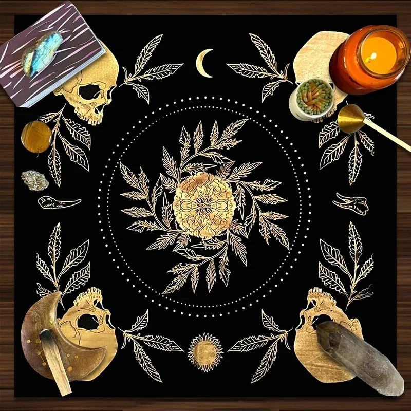 Tarot Cloth Skull Floral Mandala Design Velvet Cloth Fortune Telling Board Game Mat Polyester Printed Home Decor Altar Cloth