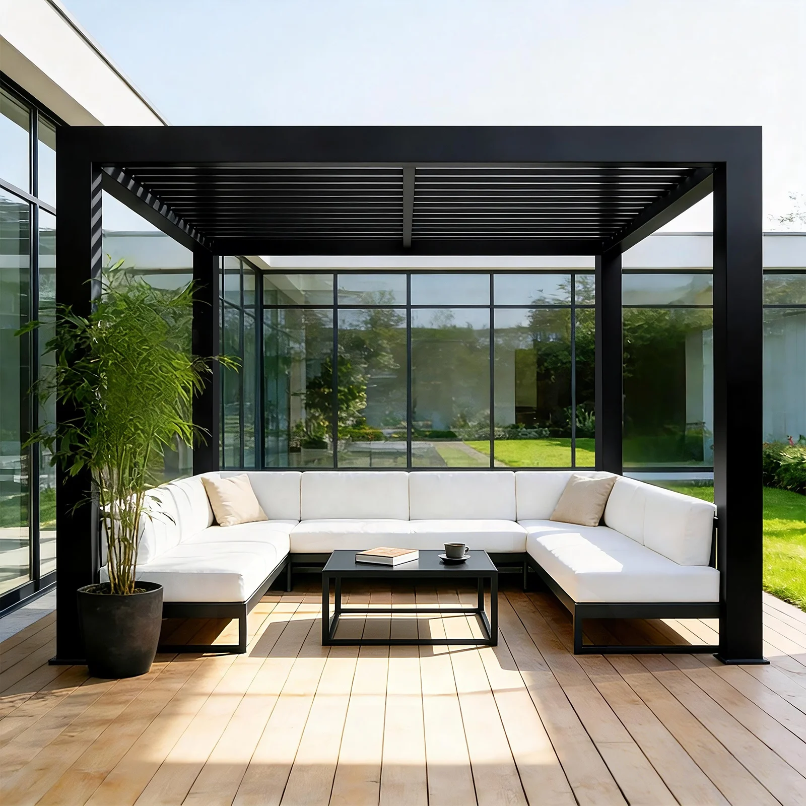 Electric outdoor rainproof board slats garden canopy powder coated pavilion bio-climate shutters aluminum pergola custom