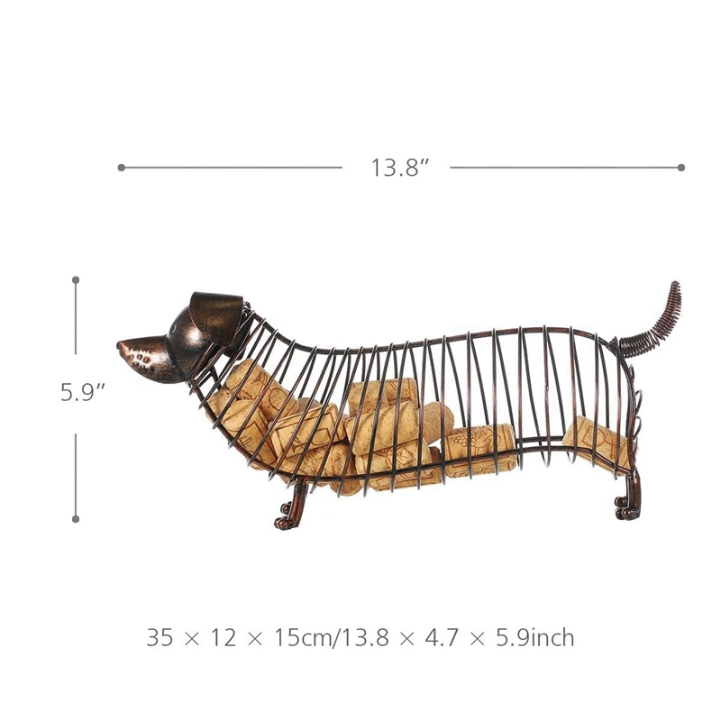 Hot YO-Metal Animal Figurines Dachshund Wine Cork Container Modern Artificial Iron Craft Home Decoration Accessories Gift