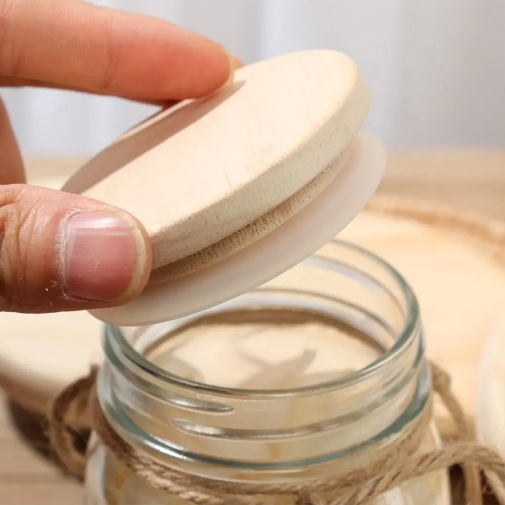 Reusable Wooden Kitchen Organization Bottle Sealing Caps Canning Storage Mason Jar Lid Wide Mouth Cover Wood Lids