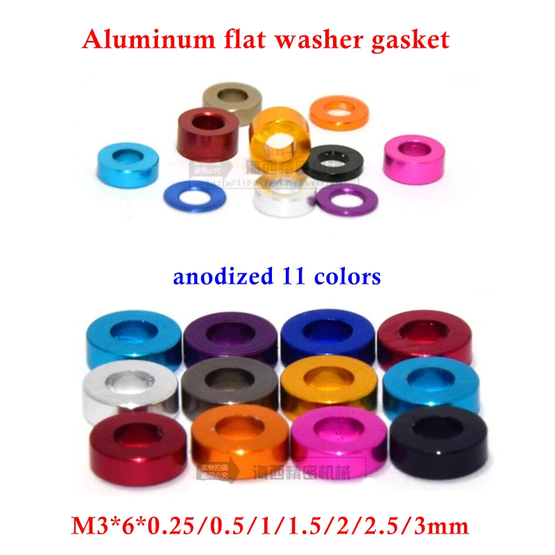 M3 M5 M6 M8 M10 Aluminum Flat Washer M3*6*0.25/0.5/1/1.5/2/2.5/3/4/5/6/8/10/12/15 Anodized Aluminum Countersunk Gasket Washers