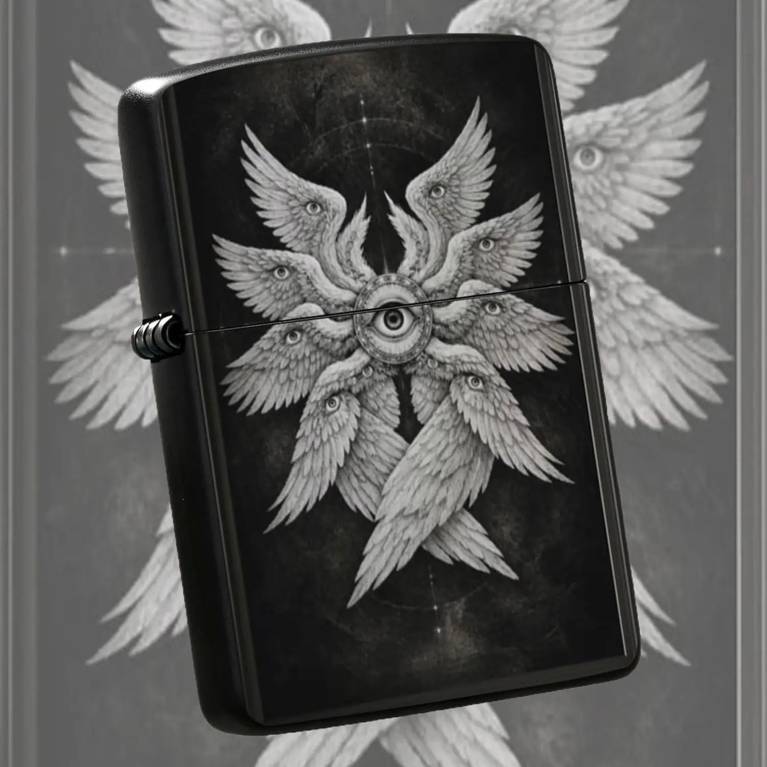 Retro Mystic Seraph The All Seeing Eye Decorative Lighter, Dark Art Angel Pattern Portable Igniter, Unique Artistic Accessory for Daily Use Outdoor Gathering Holiday Gifting All Scenarios  A Humorous And Interesting Lighter