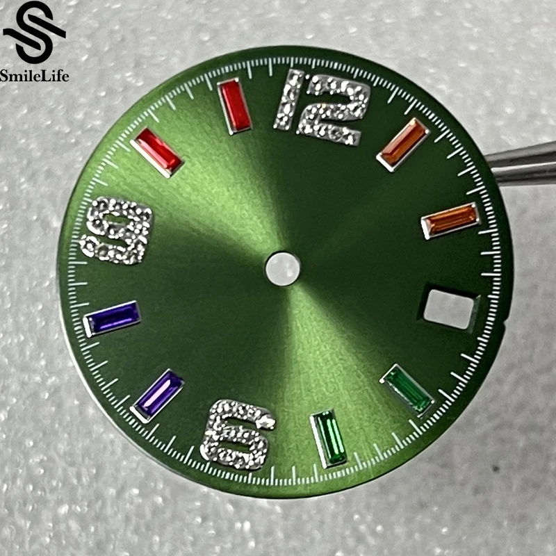 SmileLife 28.5 مللي متر NH35 مقياس قوس قزح ساعة الطلب الشمس نمط الطلب مؤشر ملون صالح NH35 ساعة يد تعمل بالحركة التلقائية اكسسوارات