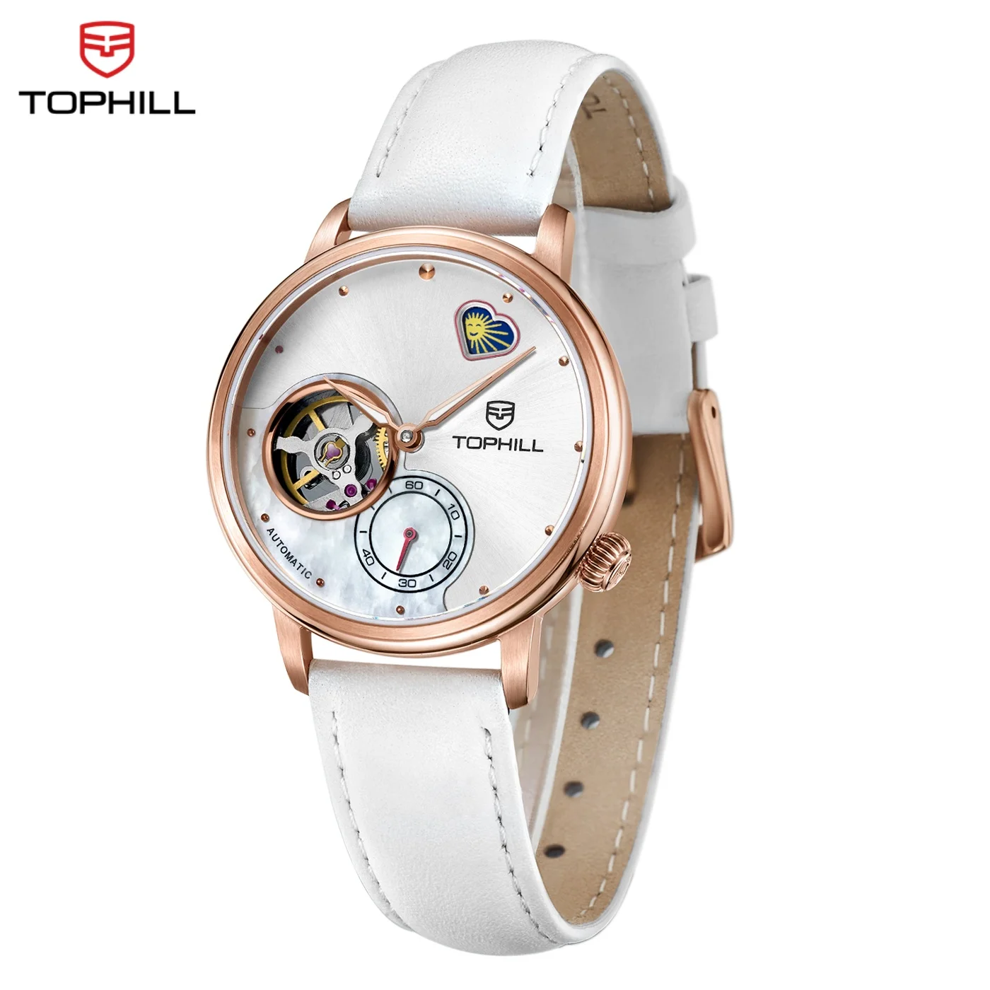 

TOPHILL автоматические механические часы для женщин, кожаные часы со скелетом и сапфировым стеклом, часы для пар