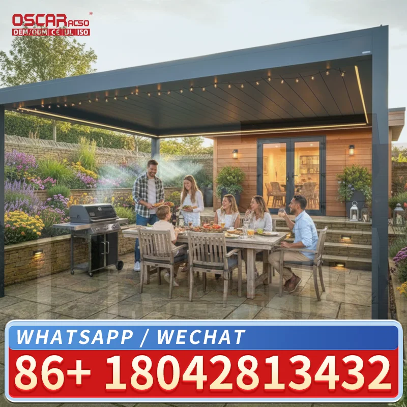 Outdoor Retractable Waterproof Manual Aluminium Louvered Roof Structure for Garden Patio Balcony pergola
