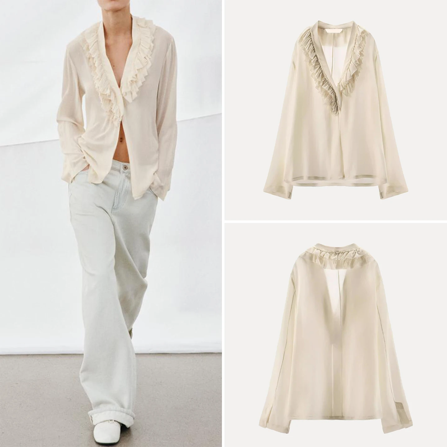 

Women's Fashion Personality Shirt Spring 2026 Draped Layered Decoration Breathable Loose Fit Long Sleeve round Neck Top