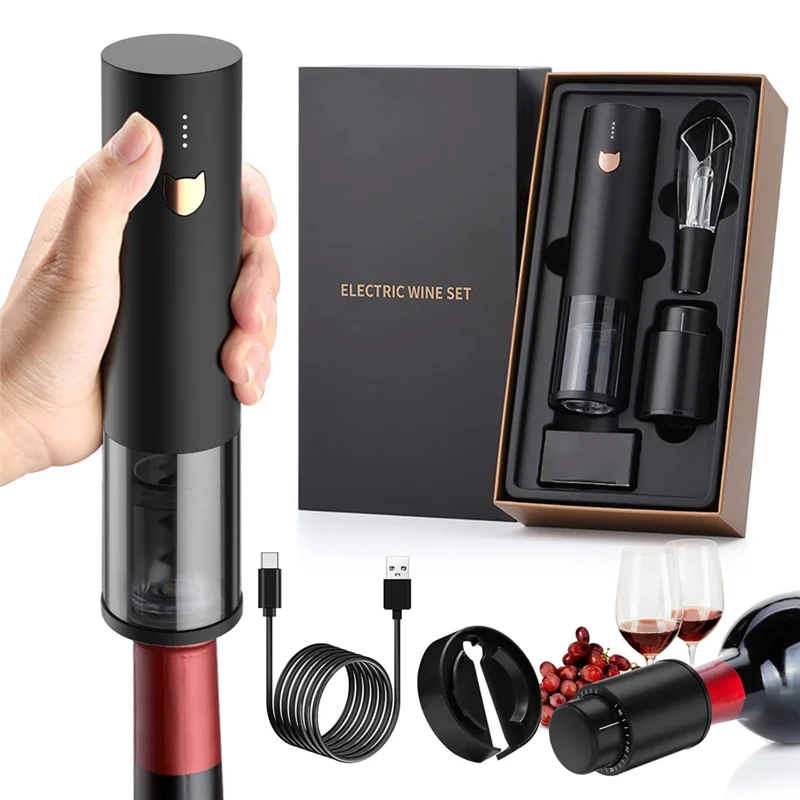 【FUXQ】Electric Cordless Wine Opener Rechargeable Automatic Wine Bottle Opener Corkscrew Gifts