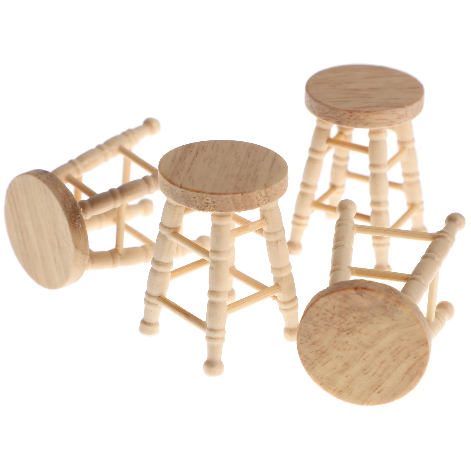 4 Pcs Natural Wood Dollhouse Stool Set Mini Plaything Props Children's Furniture High Miniature Models Toys Realistic Simulated