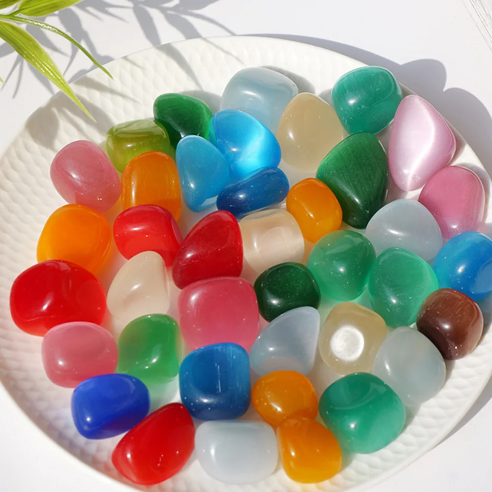 100g Multicolor Cat Eye Stones Pebbles Polished Tumbled Gemstones for Aquarium Vase Fillers Succulent Plants Decor