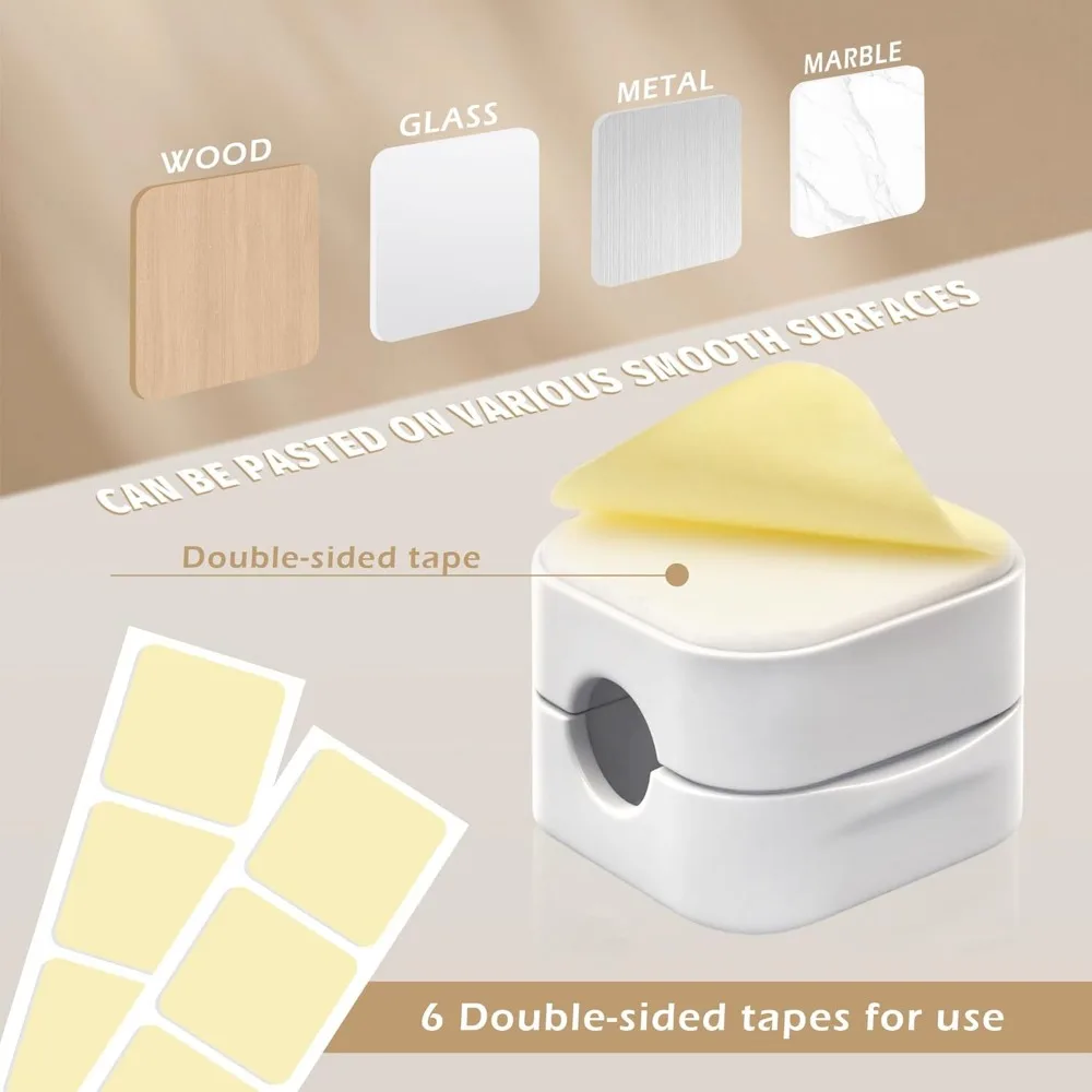 6 PCS Magnetic Cable Clips Cord Organizer Holder for Home Desk Nightstand Car Wall - White view 4