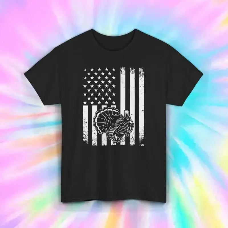 Patriotic Turkey T Shirt American Flag Hunting S 5XL