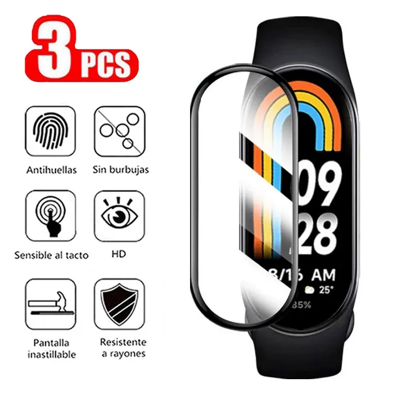 3PCS Tempered Glass For Xiaomi Mi Band 8 Smart Watchband Full Cover Screen Protector Film for Xiaomi Miband 8 Mi Band8 Glass