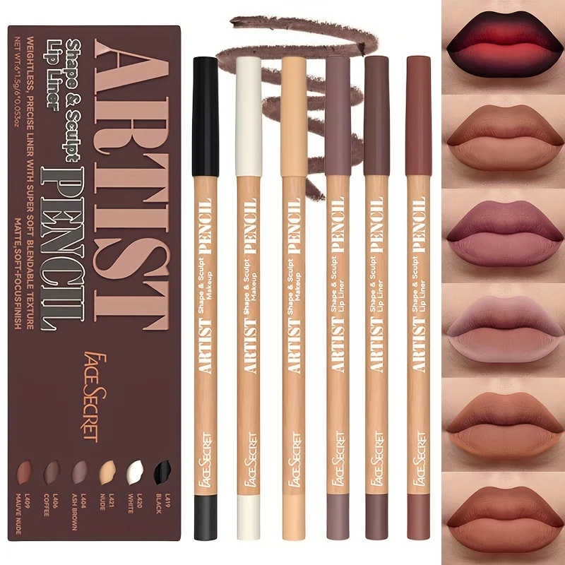 6 pezzi/set Nuovo set di penne per labbra Set di matite per labbra opache impermeabili per trucco: cosmetici di lunga durata, durevoli e facili da colorare