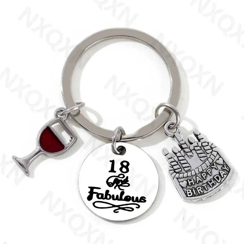 Classic Red Win Birthday Cake 18 Or 60 Custom Made Alloy Key Ring For Friends Family Member  Good Gift Handmade Jewelry Set
