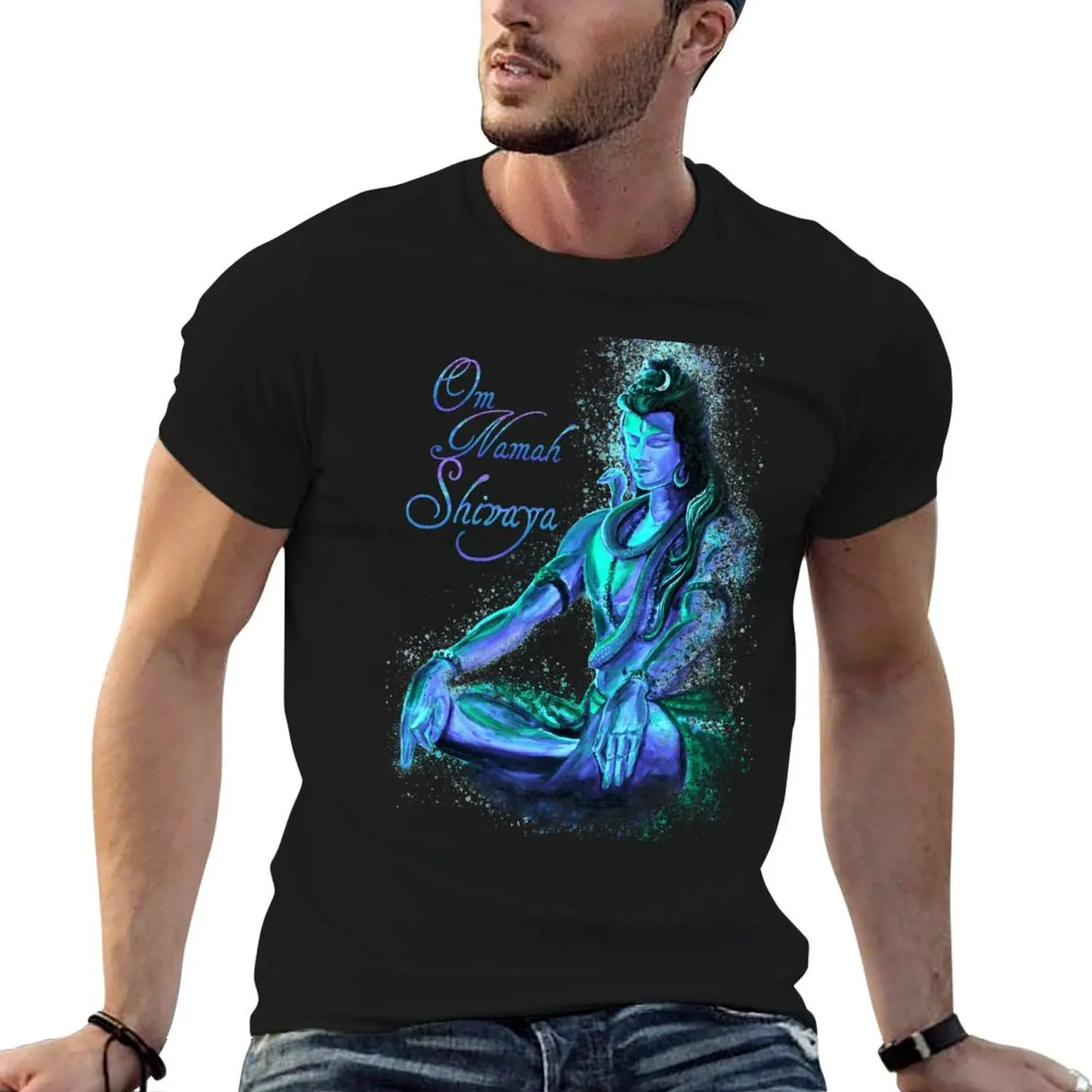 

Shiva Mantra Meditation -Vibrant Blue T-Shirt t shirt for man 100 percent cotton t shirt custom print man t shirt cotton T-shirt