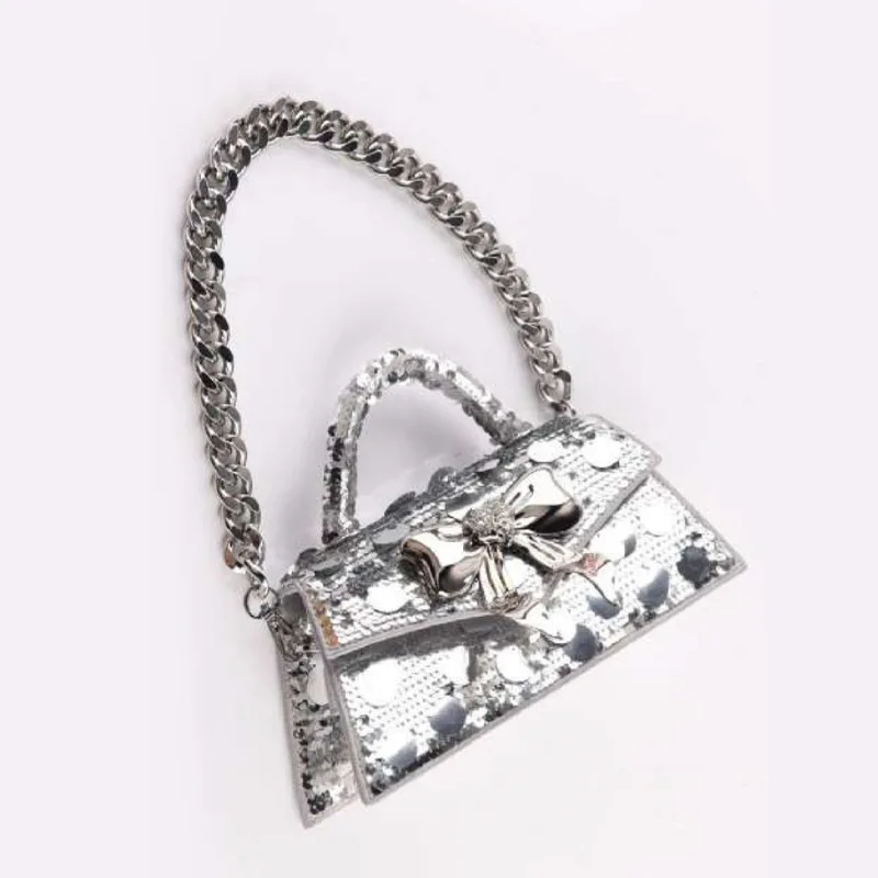 Crossbody Bag Round Sequin Bling Diamond Bow Bag Premium Chain Shoulder Bag Luxury Designer Handbag Purses for Women