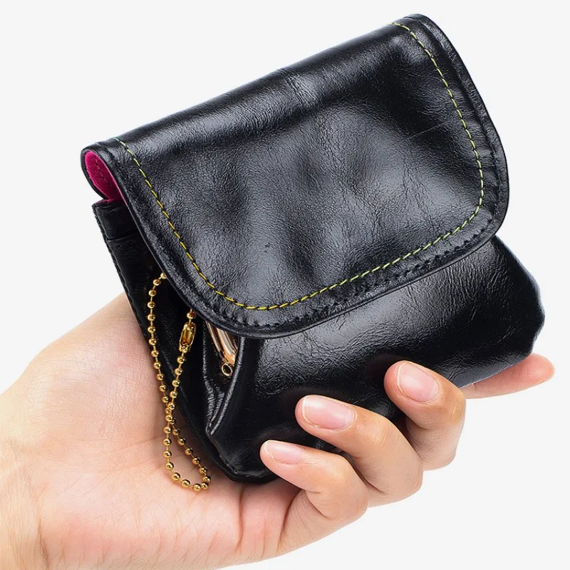 

Genuine Leather Coin Purse Women Cowhide Change Purse Metal Hasp Closure Card Holder Wallet Vintage Kiss Buckle Small Clutch Bag