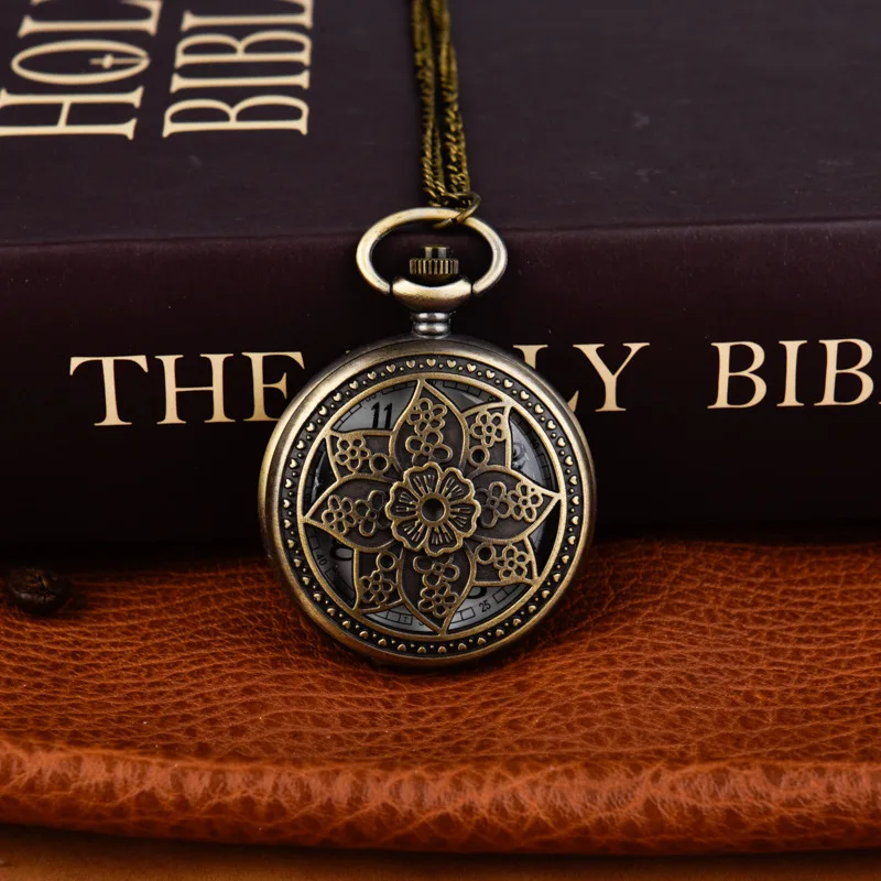 ساعة جيب كوارتز مجوفة ، 8 أوراق ، زهرة مزدوجة ، سلسلة مجوفة ، هدايا ساعة عتيقة