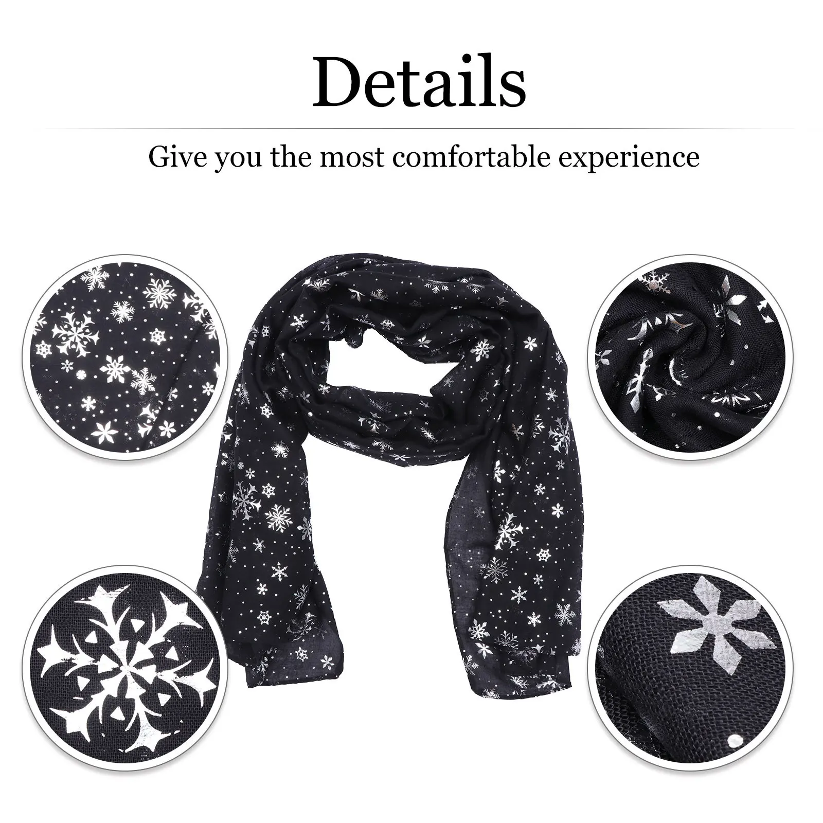 

1Pcs Christmas Snowflake Pattern Scarf Durable Premium Material Elegant Xmas Shawl Wrap Neck Scarf Gift Neckerchief