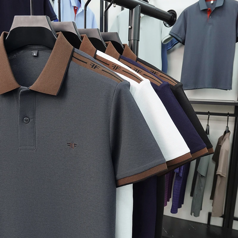 Luxuriöses Herren-Poloshirt mit Stickerei, Neues Einfarbiges Kurzarm-Shirt mit Kragen, 100% Baumwolle, Business-Casual Herrenbekleidung – Detail 2