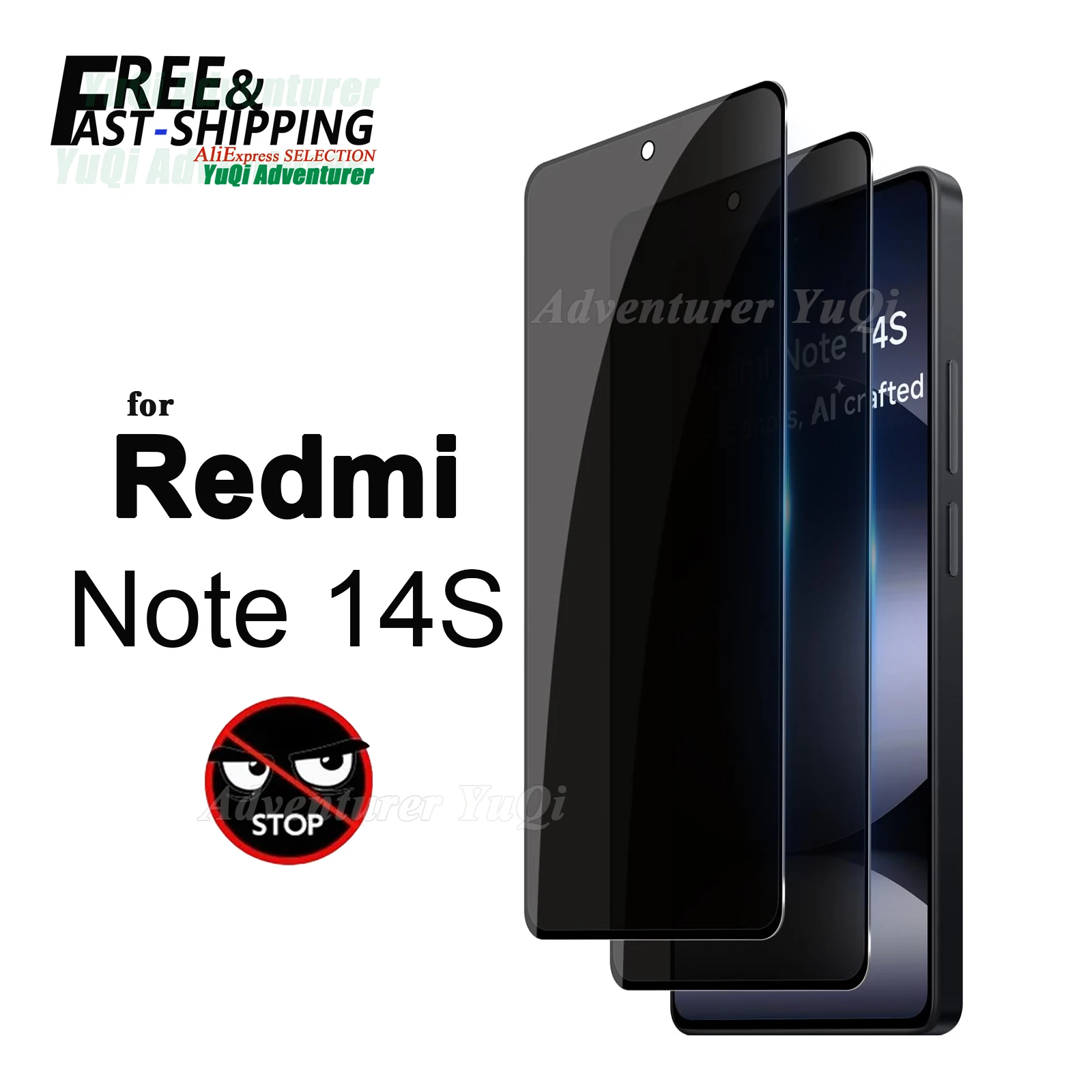 

Anti Spy Screen Protector For Redmi Note 14S, Tempered Glass Privacy Peep Scratch 9H Case Friendly High Aluminum mica