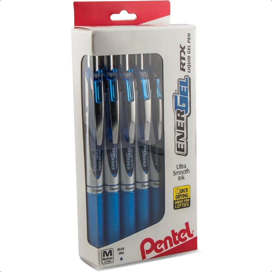 

EnerGel RTX Retractable Liquid Gel Pens Medium Point 0.7 mm 54 Recycled Blue Barrel Blue Ink Pack Of 12 Pens