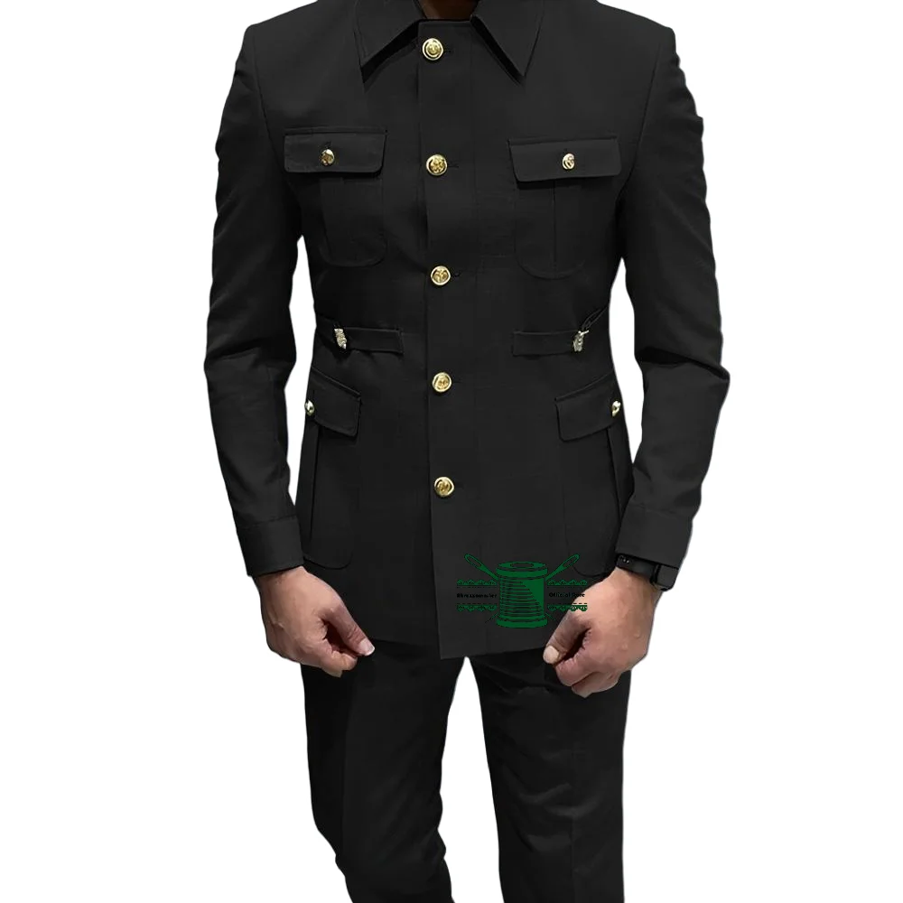 أفريقيا نمط الرجال الدعاوى الذهب زر حفل زفاف إغلاق طوق السترة فستان العريس مصممة الزي الاجتماعي أوم 2 قطع