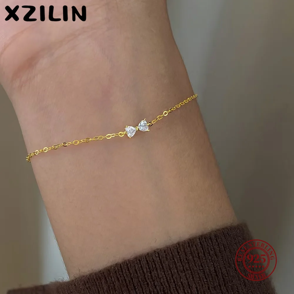 

XZiLin S925 Sterling Silver Plated 18k Gold Bracelet Korean Design Temperament Zircon Flower Bracelet for Women Jewelry Gift