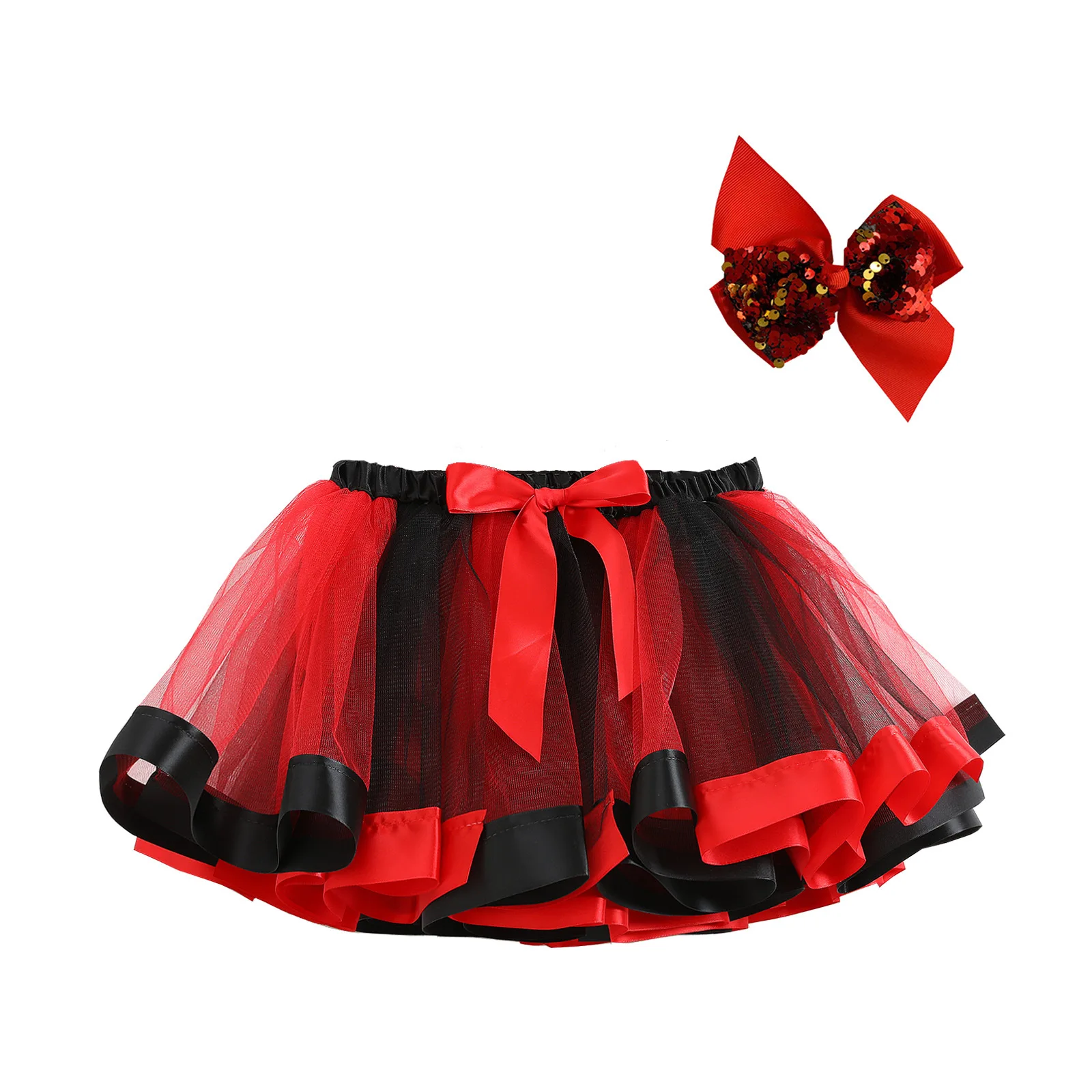 Baby Girls Christmas Skirt Tutu Rainbow Party Girls Skirt Children\'s Princess Mini Skirt With Headband New Year Red Kids Skirts