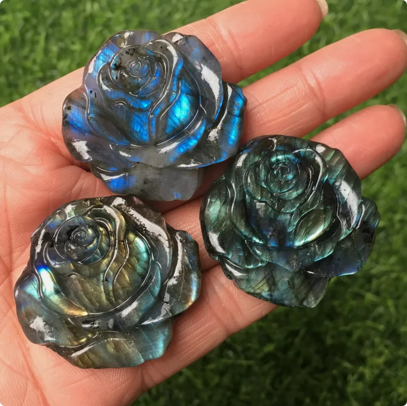 Shinning Fully Radiant Labradorite Rose CarvingsGreat for Reiki Decor Collection Gift for Her Timeless Love