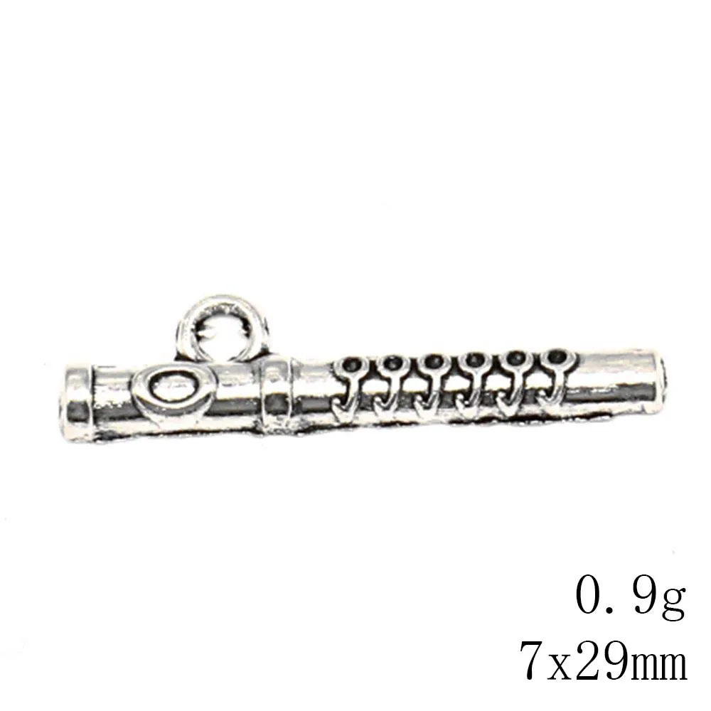 20pcs 7x29mm Flute Charms Jewelry Making Pendant Craft Jewelleri Antique Silver Color