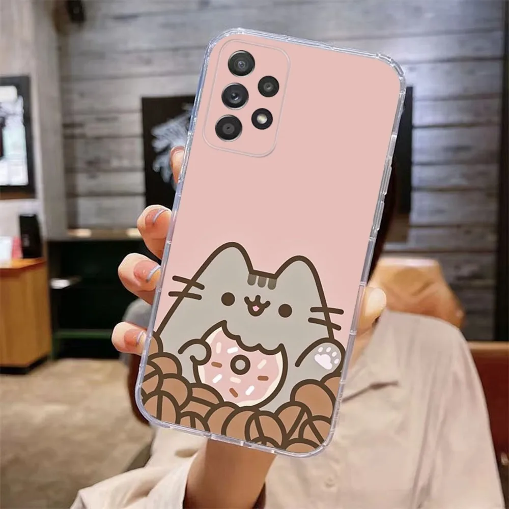 Kawaii Cat P-PusheenS Phone Case For Samsung Galaxy A71,70,52,51,40,31,A50,30S,21S,Note20ultra Transparent Cover