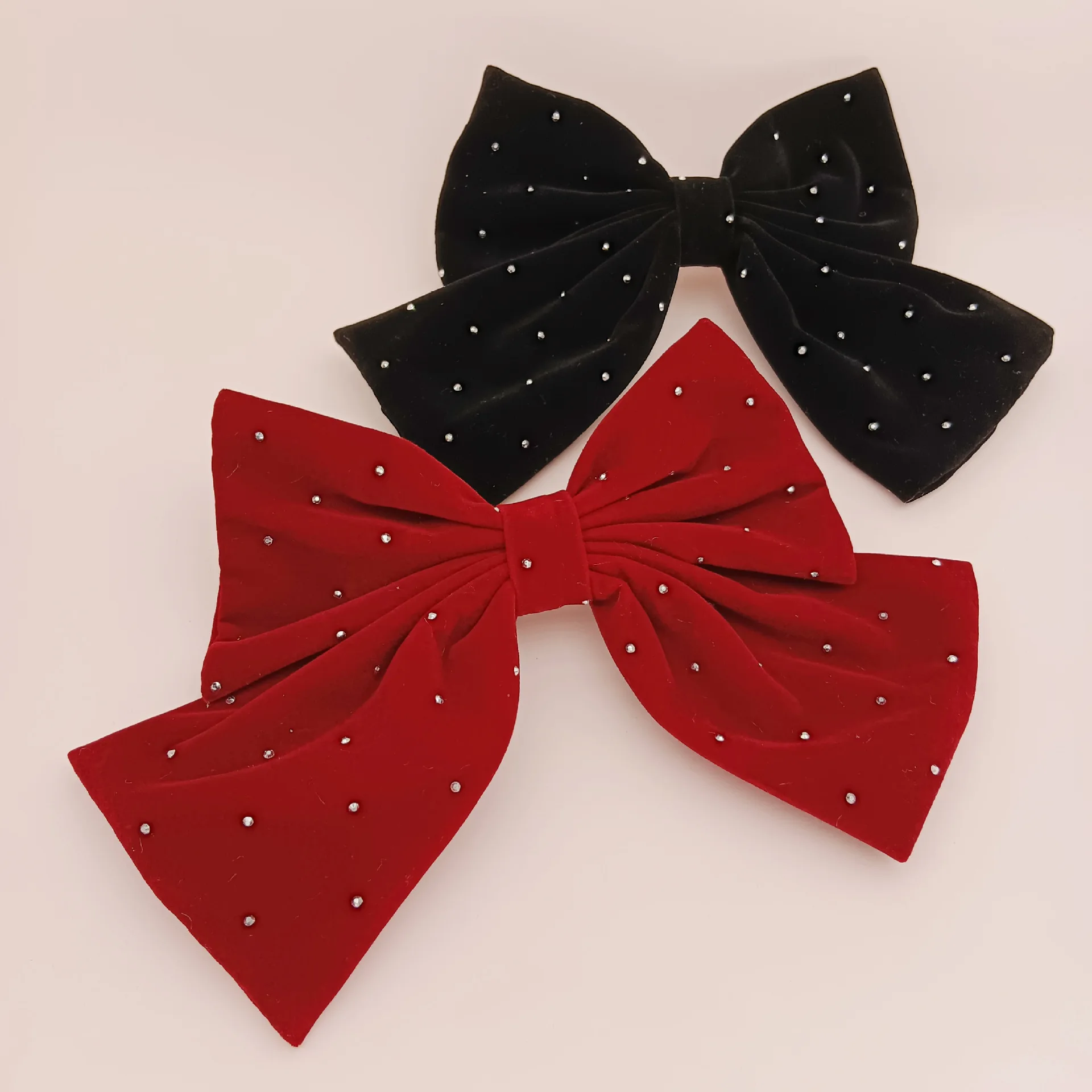 Women's Hair Clips Velvet Bow Red Color Simple Fashion Diamond High-end Spring-clip Hair Accessory For Girl Cute Funny Hair Clip