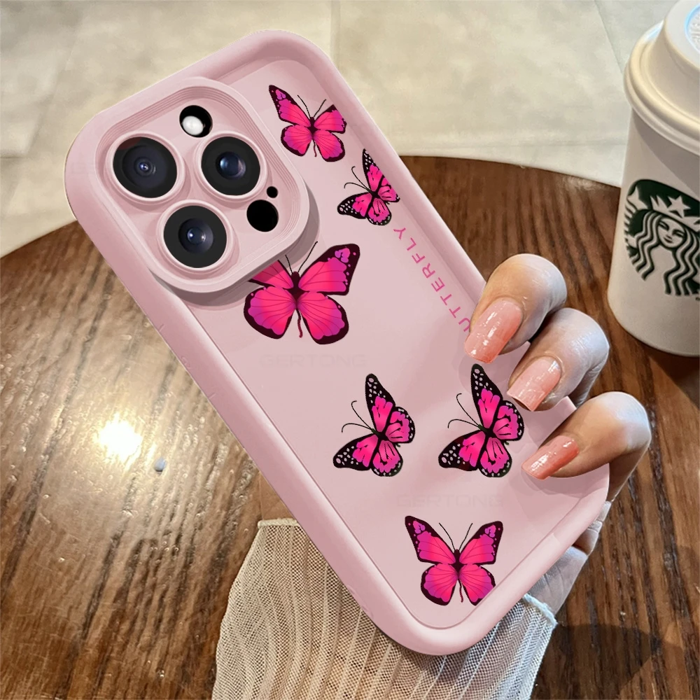 Retro Butterfly Silicon Phone Case For iPhone 15 13 14 12 11 Pro Max XS Max XR X SE 8 7 6 6S 15 Plus Cover Shockproof Full Cover