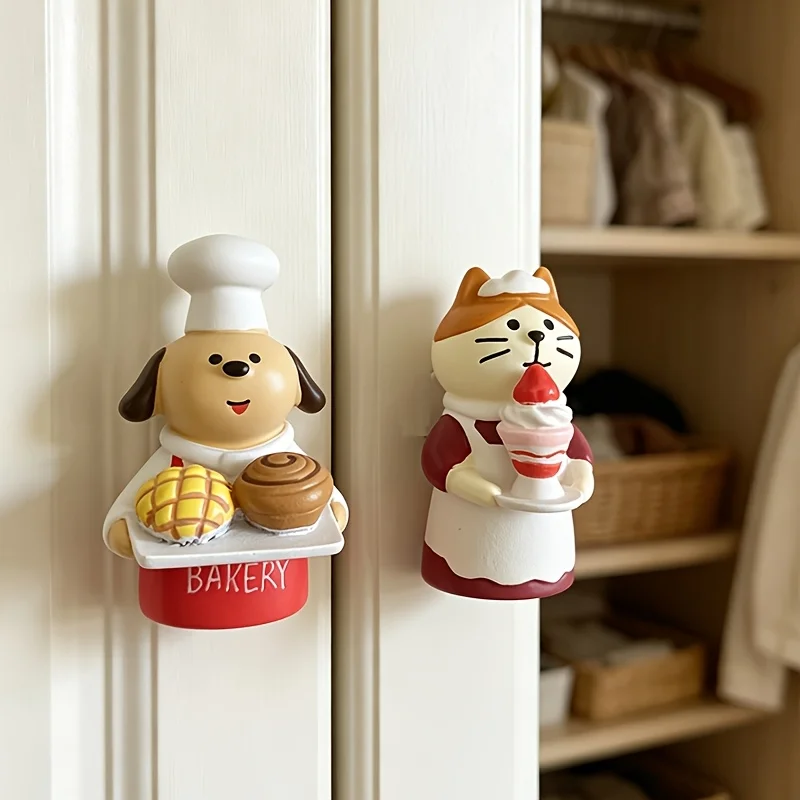 Cat-shaped Cabinet Handles, Hand-painted Resin Decorative Kitchen Handles, New Animal-shaped Handles with Cat and Dog Bakeries