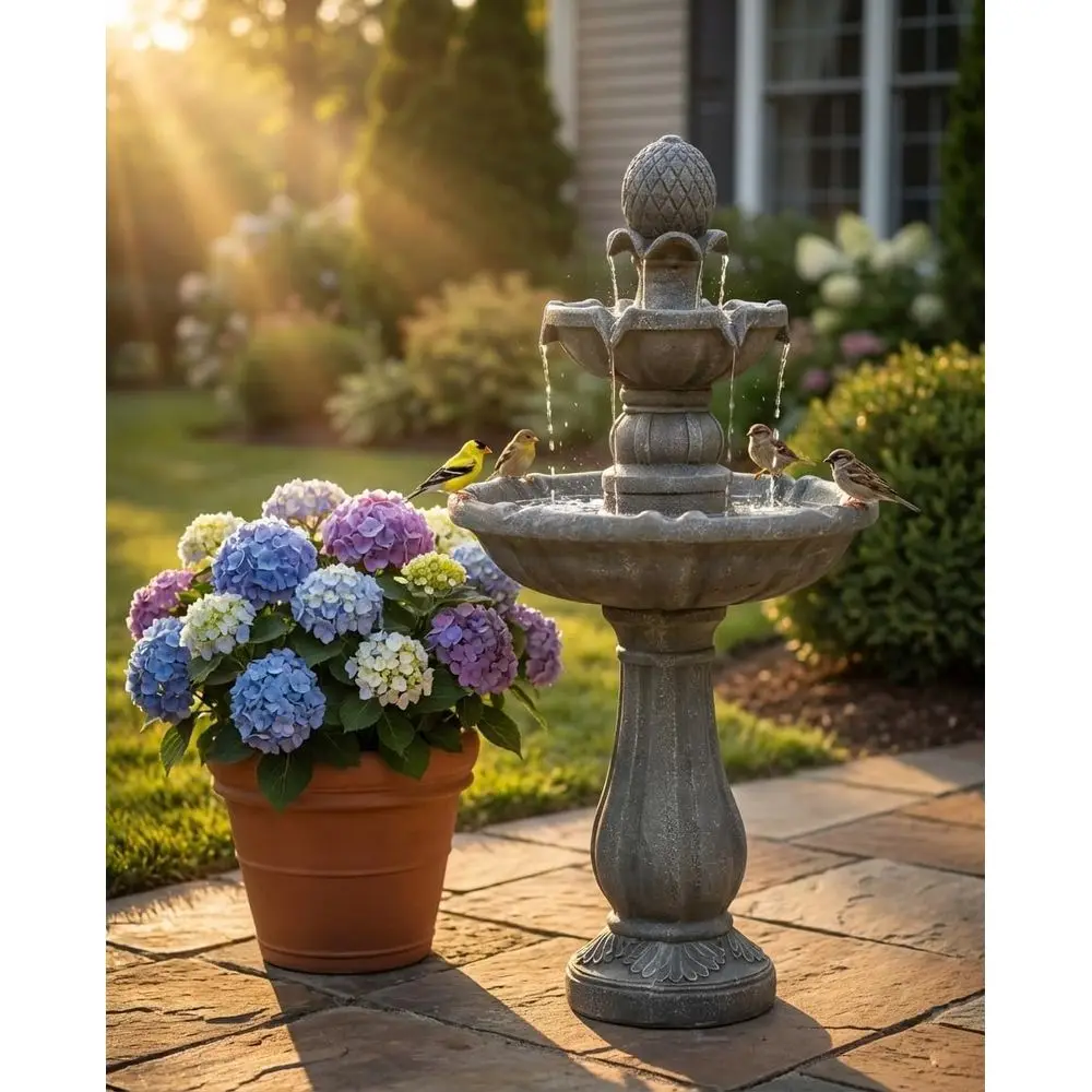 42.2'' Tall 3 Tiered Outdoor Water ountain, Like Stone Bird Bath ountain, Elegant Cascading Waterall Water eature Decor or Garde