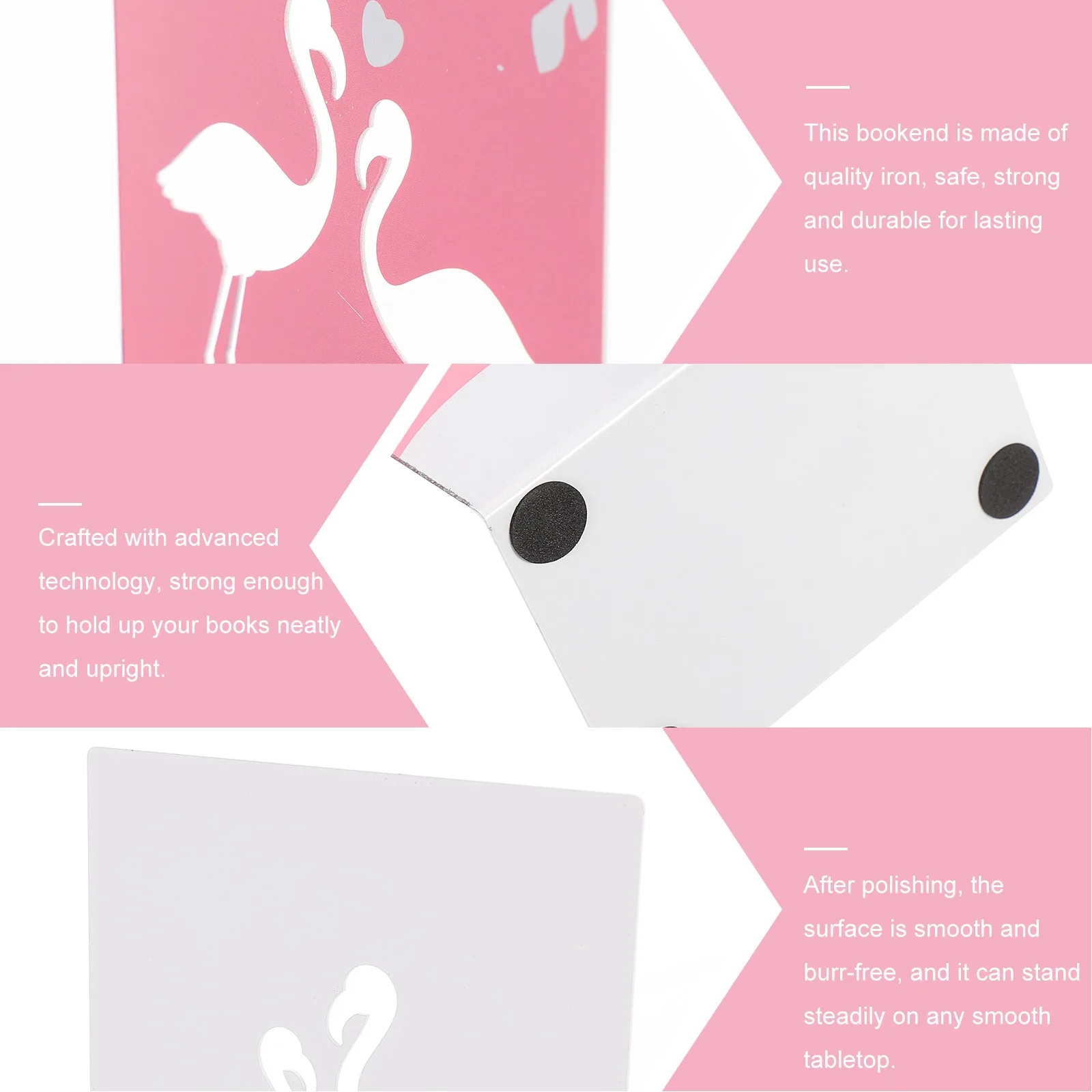 

2Pcs Flamingo Bookend Iron Art Cartoon Metal Book Stopper for Home Office Study Organization Desktop Bookends Storage Solution