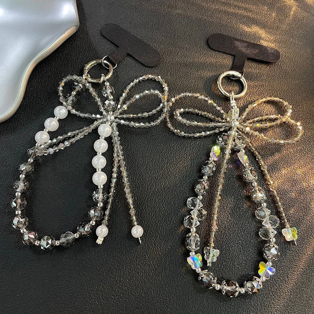 

Высококачественный серый бант, модный кулон с одной кнопкой, бусина ручной работы, кристалл, короткий подвесной кулон на веревке для мобильного телефона