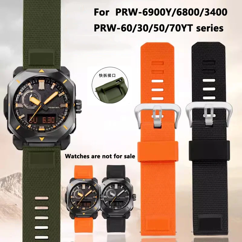 

Black/Orange/Blue/Green Resin Silicone Strap For Casio PRW-6900Y/6800/3400 PRW-60/30/50/70Y TPU Quick Release Silicone watchband