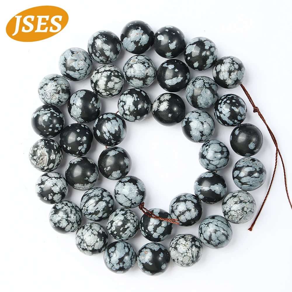 Aa natural floco de neve obsidiana alabastro 4-12mm contas de pedra para fazer jóias pulseira encantos espaçador contas soltas diy acessórios