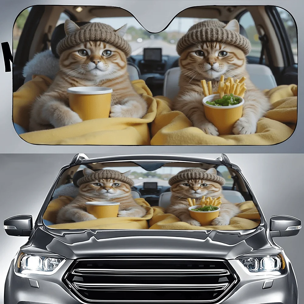 Couple Of Cats Sitting In The Back Seat Of A Car Car Auto Sunshades Car Sunshade, Front Window Sun Cover For Car, Auto Sunshade