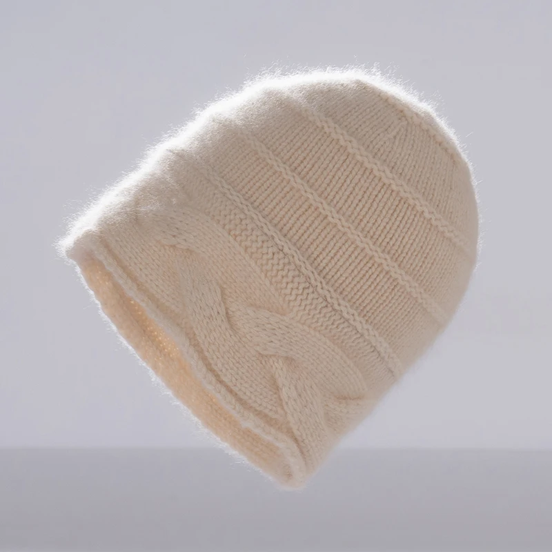 

New Winter 100% Cashmere Knitted Headwear Women's Warm Soft Hat High Quality Solid Color Cashmere Leisure Outdoor Hat