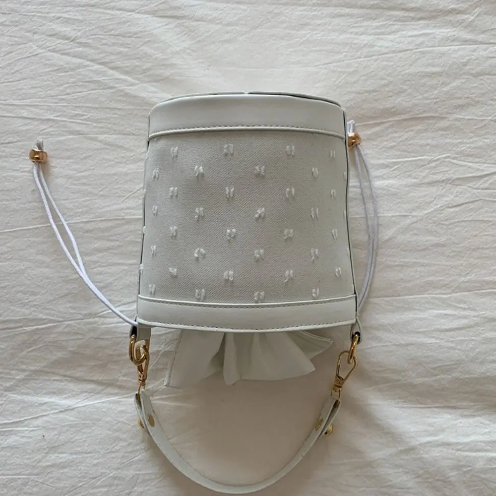 Casual Korean Style Drawstring Bucket Bag Cylindrical Handbag Pu Shoulder Bag Handheld Solid Color Vegetable Basket Bag Girls